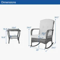 3-Piece Outdoor Furniture Set, Patio Conversation Chair, Wicker Cushioned Patio Rocker with Side Table for Porch, Garden, Poolsi 2