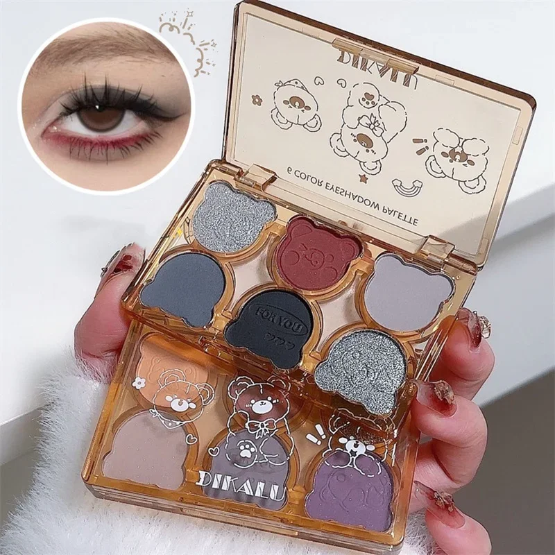 6 Colors Matte Eyeshadow Palette Fine Shimmering Pearlescent Smoky Gray Red Black Eye Shadow Wine Red Eye Makeup Wholesale