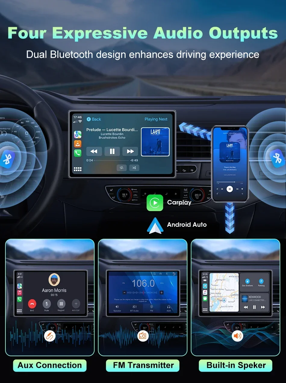 Srnubi 7-Zoll-tragbarer Multimedia-Player unterstützt horizontale/vertikale Touchscreen-Navigation, Bluetooth, kabelloser Carplay-Bildschirm – Detail 7