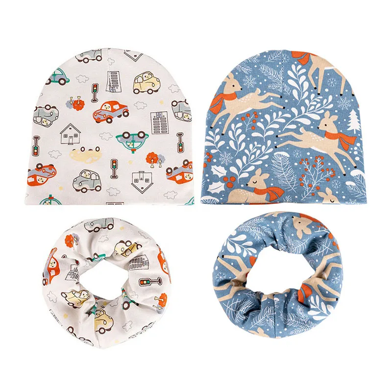 Autumn Winter Baby Scarf Hat Set for Boys and Girl Cartoon Car Deer Baby Boy Hat Kids Beanies Children Cap Warm Infant Hats 1