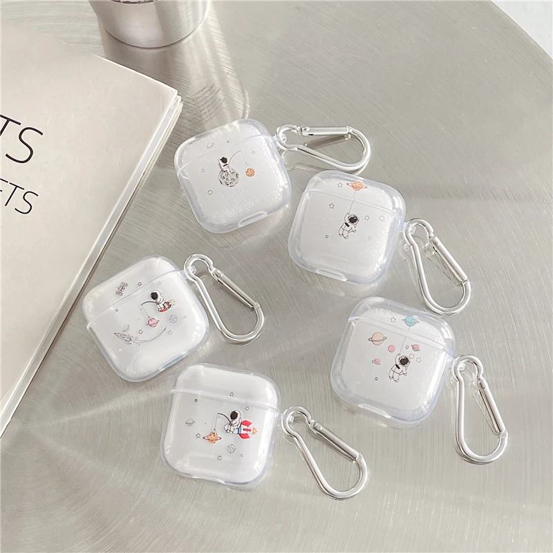 

Cute Space Astronaut Earphone Case For Air Pro 4 5 Mini 4 TWS Wireless Headphone Soft Silicone Earbuds Clear Protective Cover