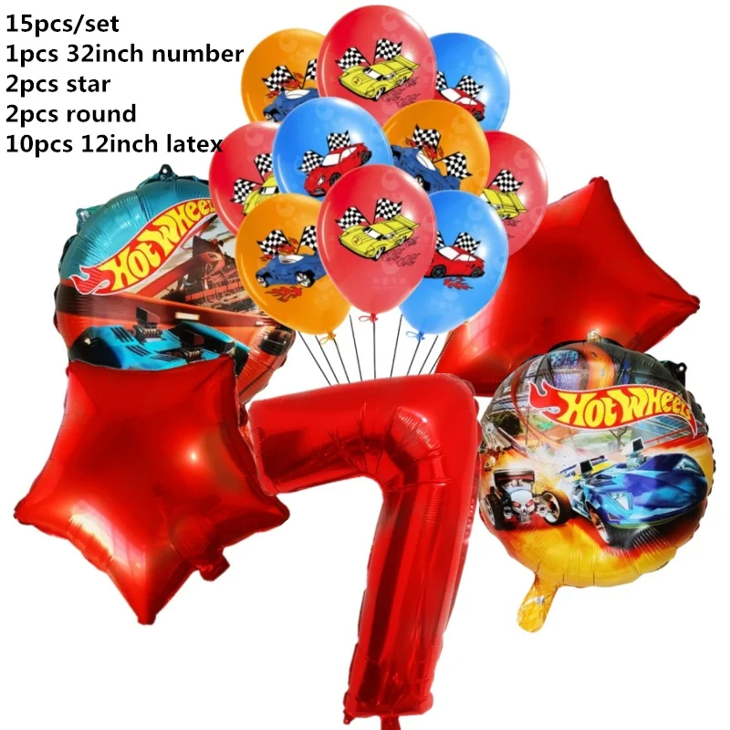 thumbnail image 1 of 15 piezas de globos decorativos para fiesta de cumpleaños de Hot Wheels de 32 pulgadas, números rojos 1.º y 2.º, juego de globos Flamme Cars para niños y niñas, 1 of 5