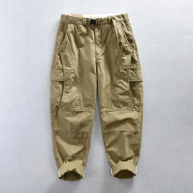 2023 Autumn New 100% Cotton Retro Cargo Pants Men Clothing Multi-pockets Daily Joggers Men Trousers