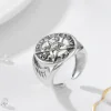 Eudora 925 Sterling Silver Pentagram Adjustable Ring for Men Women Amulet Guardian Star Tetragrammaton Ring Hip Hop Jewelry Gift 5