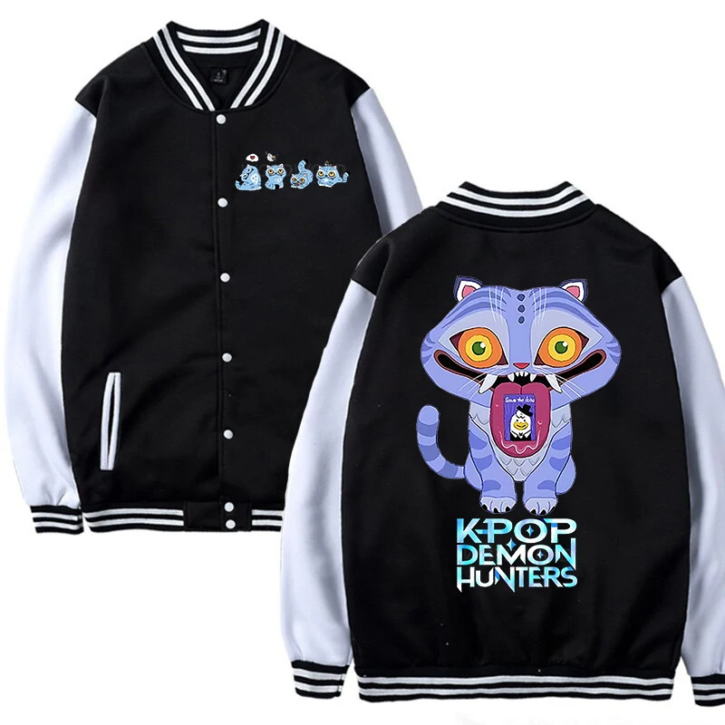 Moonsky Kpop Demon Hunter Baseball Jacket,HUNTR/X LOGO Cute Tiger Derpy Avatar Spring Autumn Boy Girl Teen Short Baseball Uniforms Graphic T Shirt St