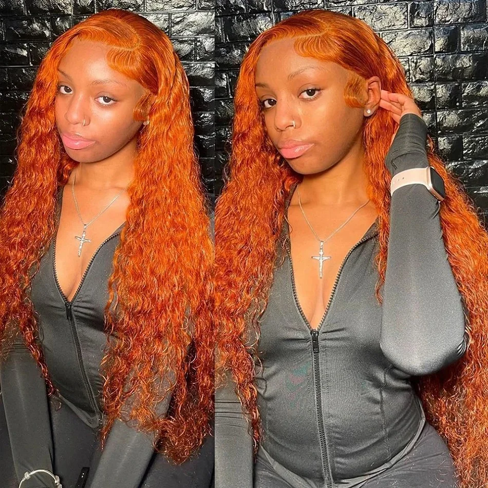 Brazilian orange color kinky curly 13x6 lace front Orange Ginger Wig 13x4 HD Lace Front Wig Kinky Curly Human  main image 2