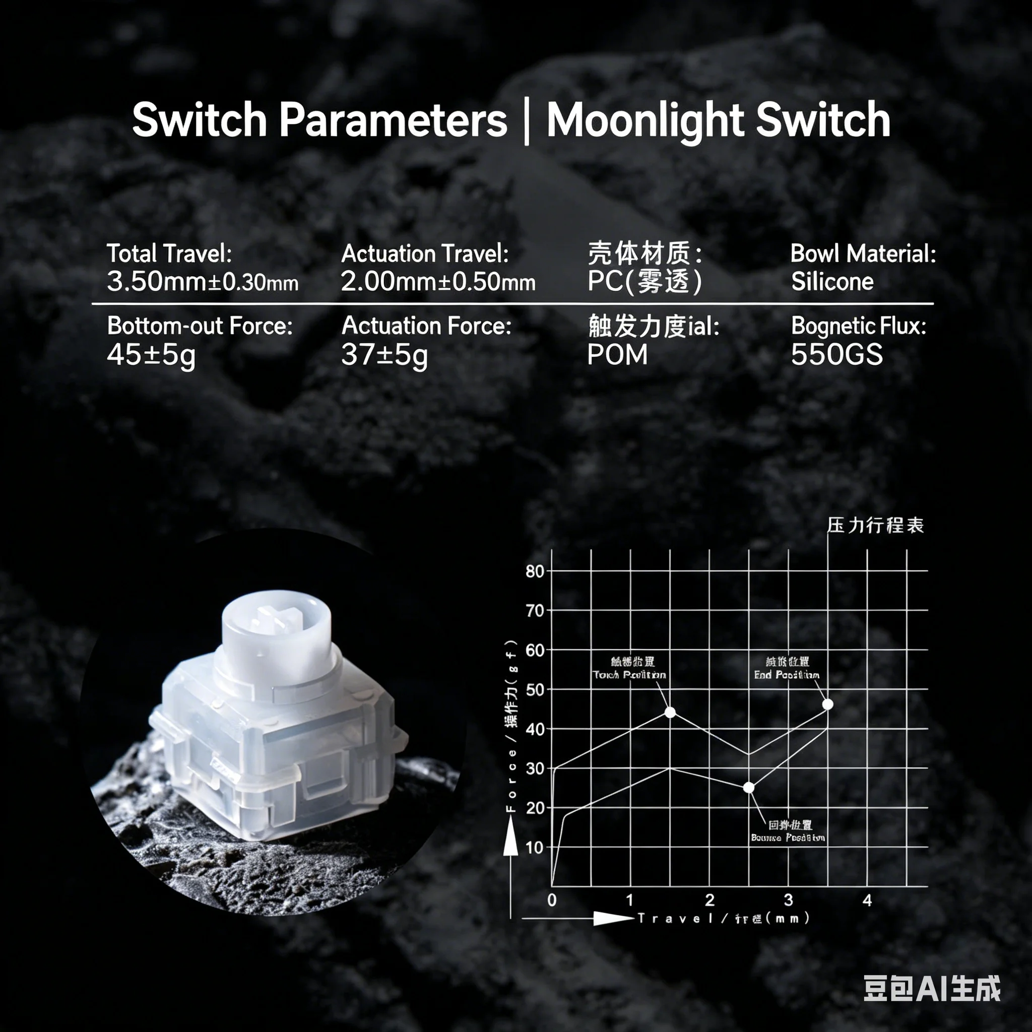 HAIMU Moonllight 마그네틱 스위치 촉각 무음 실리콘 보울 구조 45g 마그네틱 키보드 실리콘 스위치 DIY 게임용 PC
