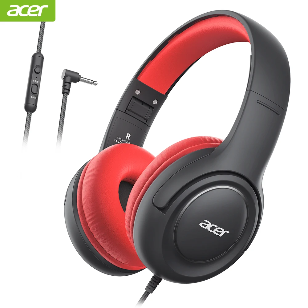 Acer Kids Headphones Wired for School 85/94dB Volume Limiter Foldable Stereo Sound Headset for Kids Learning Tablet IPad PC 3