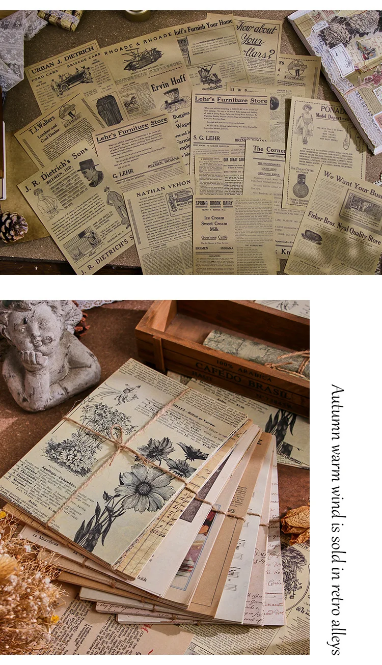 30 Stück/Packung Vintage großes Material Papier dekorative Scrapbooking Tagebuch Album Hintergrundpapier Diy Junk Journal Supplies – Detail 13