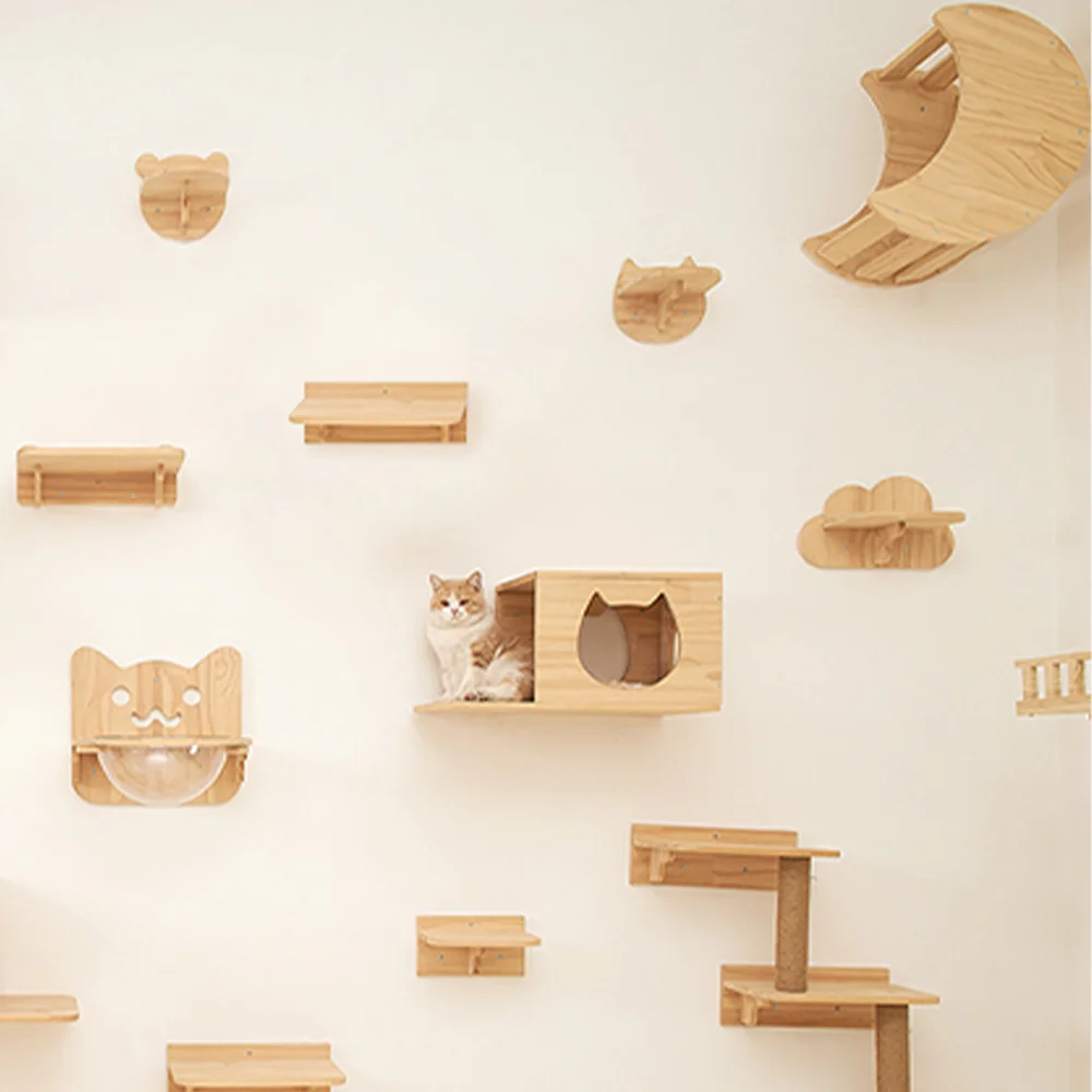 

1pc Wall Mounted Cat Climbing Shelves Wooden Jumping Platform and Scratching Post for Cat Playing and Grinding Claws