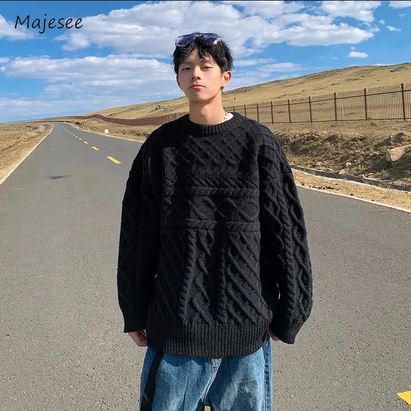 

Sweaters Men Pure Color Harajuku Warm Japanese Style Twisted Chic Aesthetic Handsome Slouchy Baggy Soft Cozy Unisex Advanced