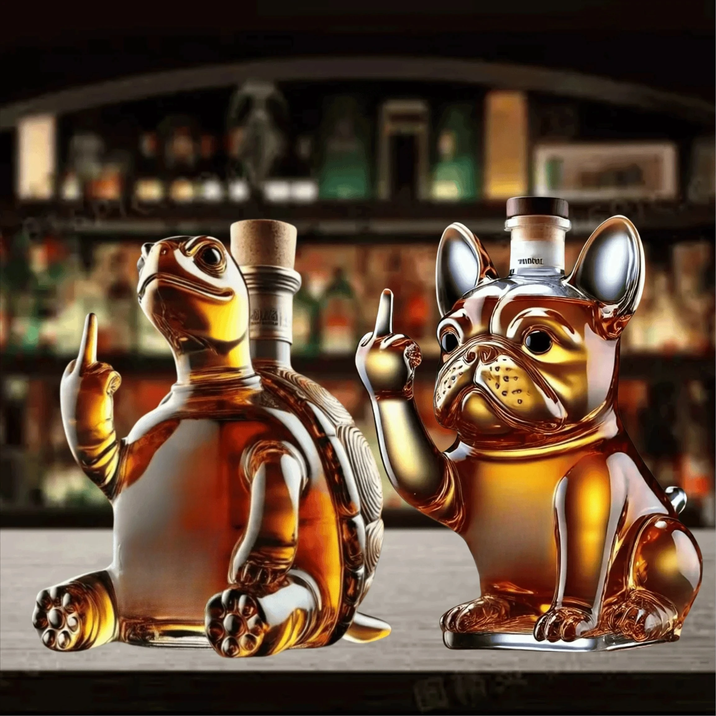 2026Funny Whiskey Bottle Middle Finger Turtle Glass Decanter Home Decor Booth Wine Bottle Statue Collection Toy Bar Accessories