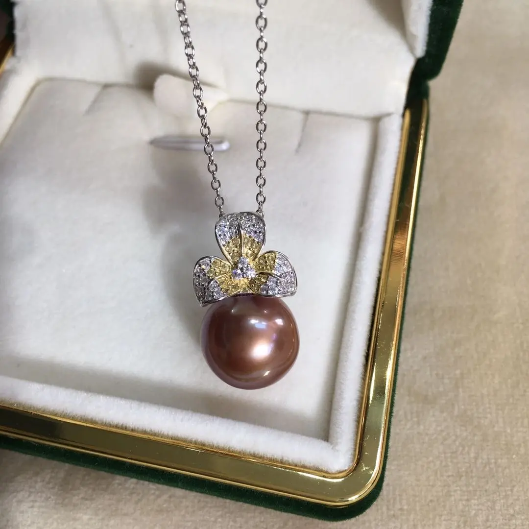 11-12mm Natural Freshwater Pearl Necklace Purple Color Edison Pearl Pendant Gift to Girl Wife Mother