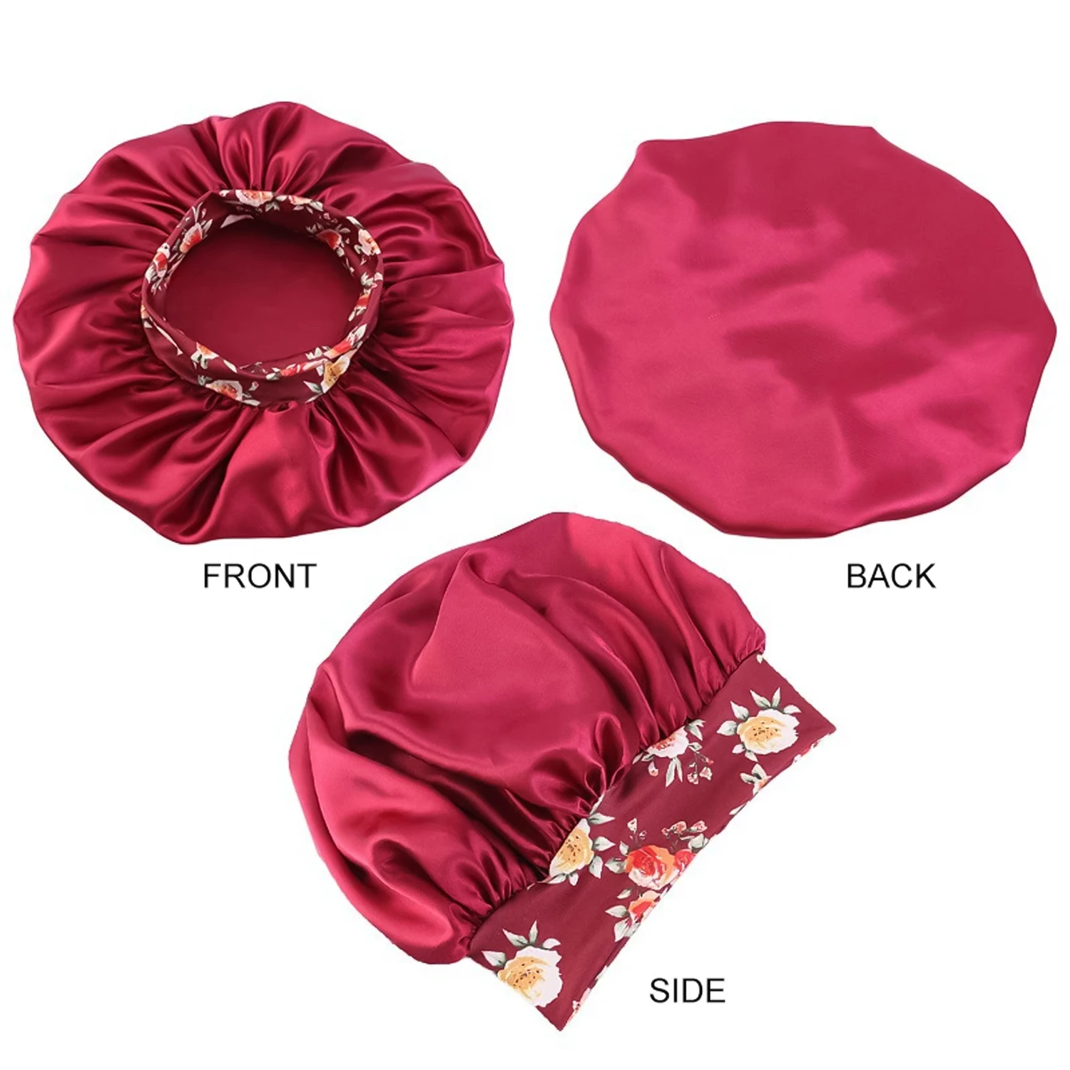 Women's Fashion Bonnet Flower Printed Hair Hat with Wide Edge Elastic Silk Smooth Satin Face for Daily Home Sleep Hat 5