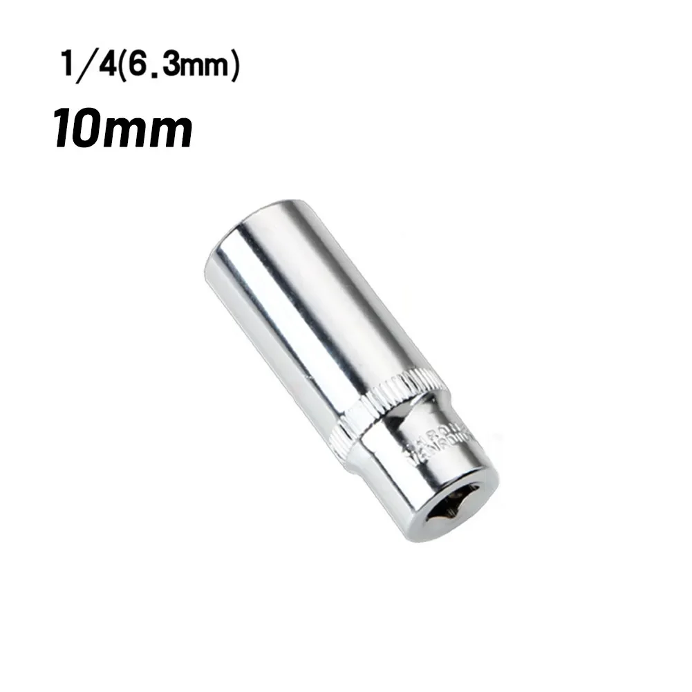 1/4 Inch Socket Set Adapter Square 6 Point Drive 10mm Deep Socket Repair Tools Attachment Torque Spanner Ratchet Wrench