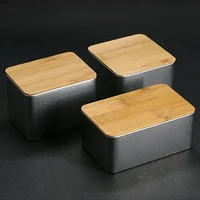 Empty Metal Tin Box With Wood Lid Small Vintage Candy Money Coin Key Pill Packaging Box Kitchen Food Containers Storage Boxes 2