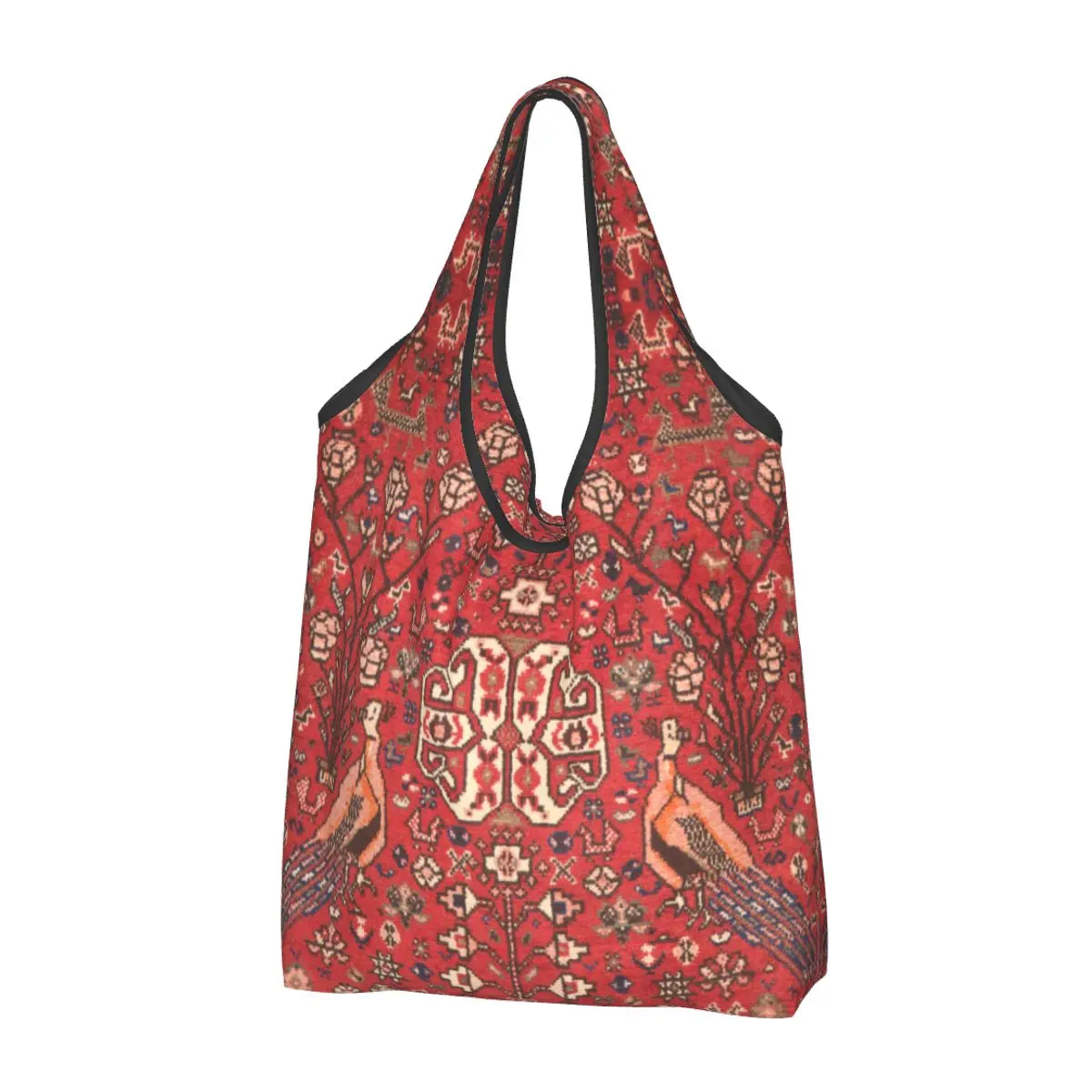 

Persian Rug Peacocks Birds Grocery Shopping Tote Bags Women Cute Antique Bohemian Shoulder Shopper Bag Large Capacity Handbags