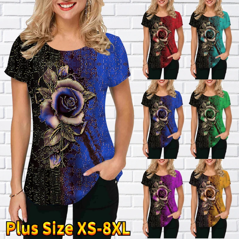 

Новинка лета 2022, женские футболки с принтом, топы с круглым вырезом и коротким рукавом, футболки с цветочным рисунком