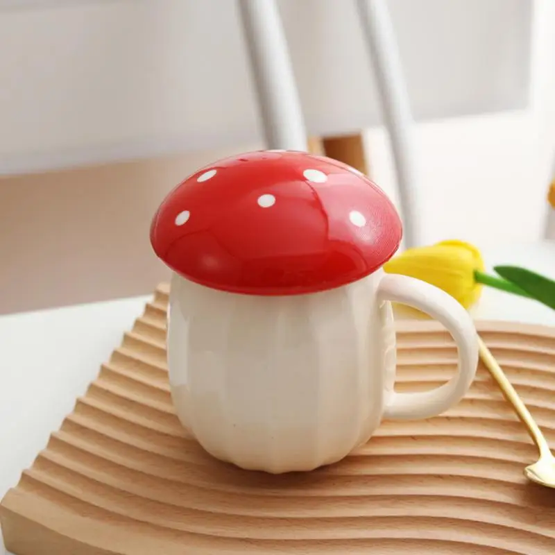 250ml Creative Mushroom Mug With Lid Coffee Cup Drinking Water Ceramic Mug Cute Milk Coffee