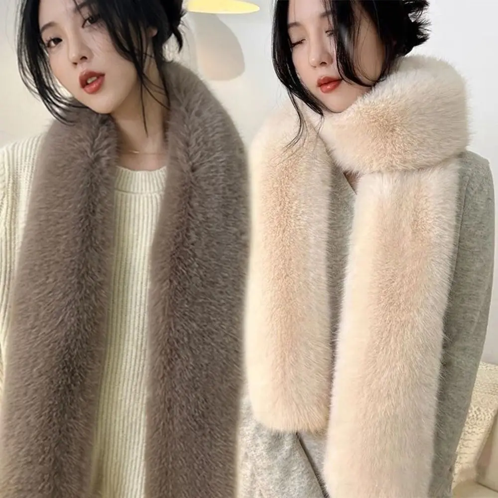 Faux Fur Long Scarf Thick Fluffy Plush Neck Warmer