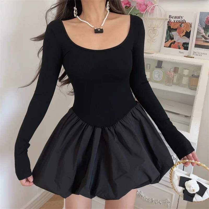 Women Solid Mini Dresses for Women Spicy Girl Party Long Sleeve A-line Classic Bottoming Elastic Autumn Female Clothing New