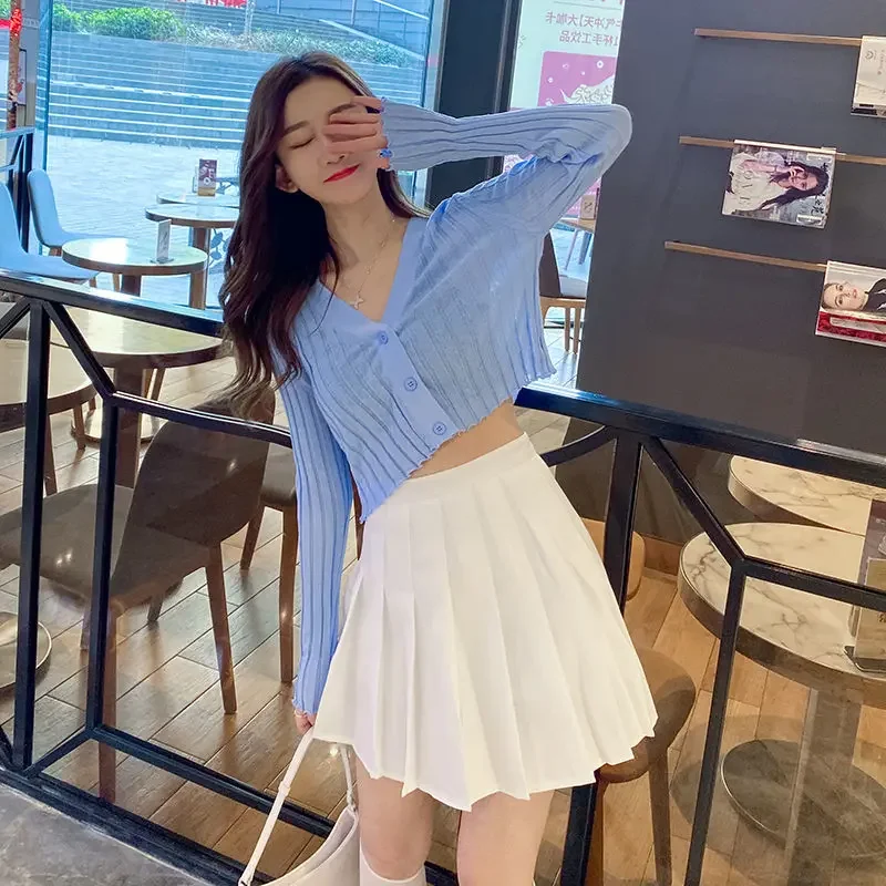 DAYIFUN-Black Pleated Skirts for Women High Waist A-line Skirt Spring Autumn Preppy Style Solid Short Dresses Women's Clothing