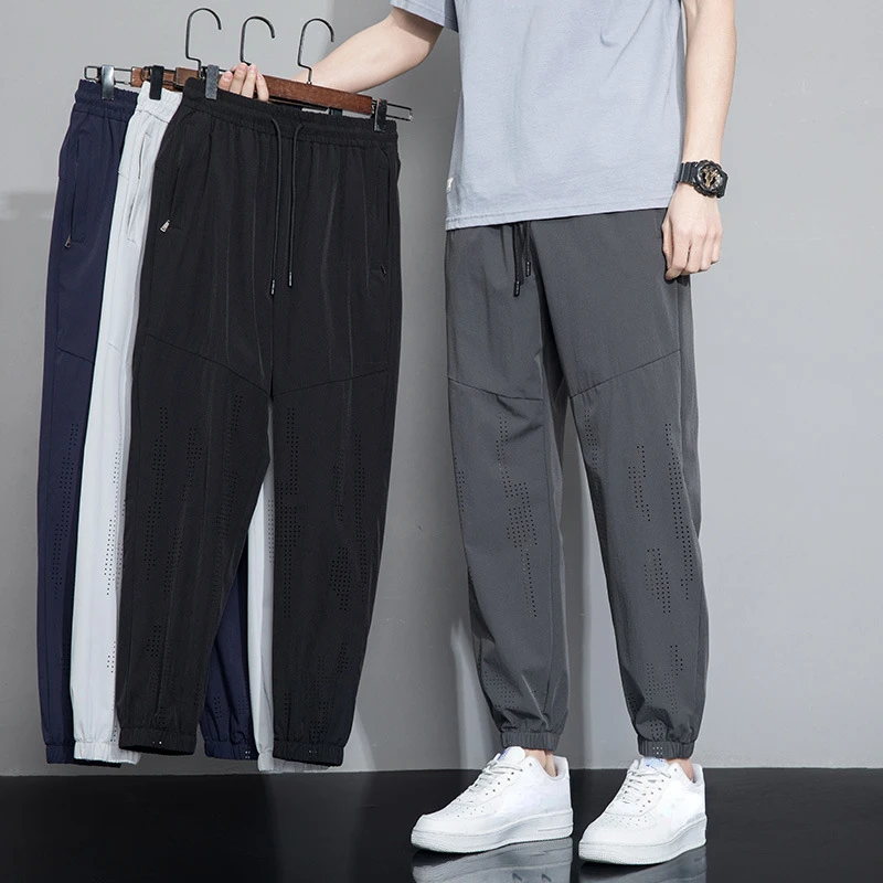 

Men Quick Drying Light Thin Ice Silk Pants Plus Size 6xl 6xl 8xl Boys Casual Summer Mesh Running Pants Sportswear Loose Trousers