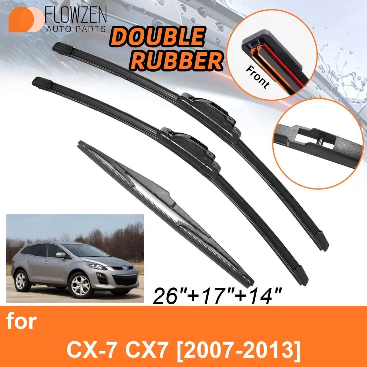 

Двойные резиновые автомобильные дворники для Mazda CX-7 CX7 2007-2013, аксессуары для передних и задних дворников 2007 2008 2009 2010 2011 2012