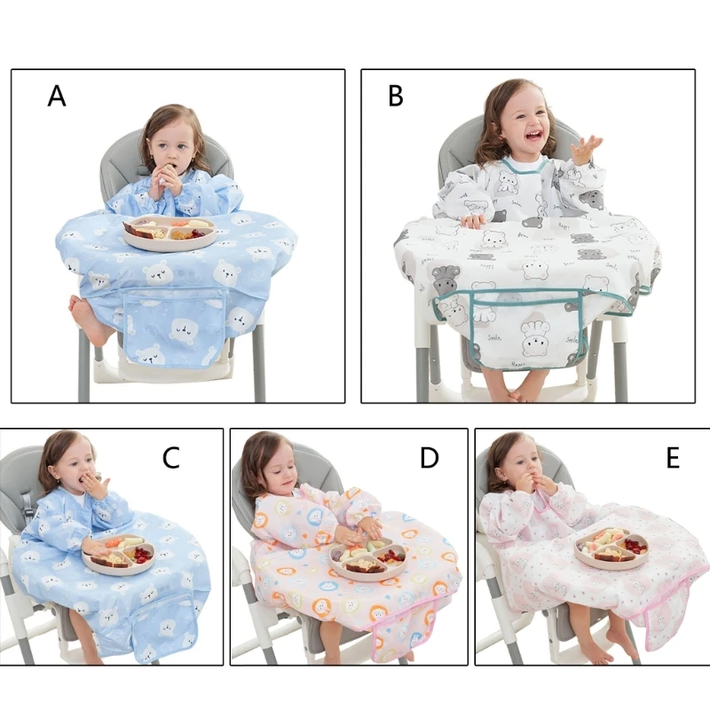 

Feeding Bib for Baby Boys Girl 6M-5Y Waterproof Bib Apron Smock with Table Cover Infant Mess-Free Kids Full Coverage Bib