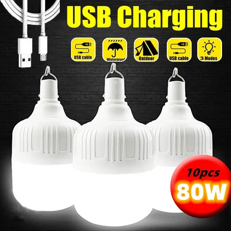 

Portable Emergency Lights with Hook LED Lamp Bulbs Outdoor Camping USB Rechargeable Light Lantern Patio Porch Garden Lighting