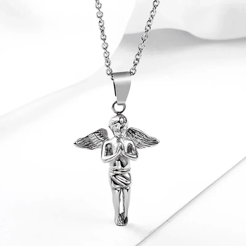 Di Modo Piccolo Angelo Con Le Ali Collane Con Pendente In Acciaio Inox Catena Collane Vintage Per Gli Uomini Lo Punk Dei Monili