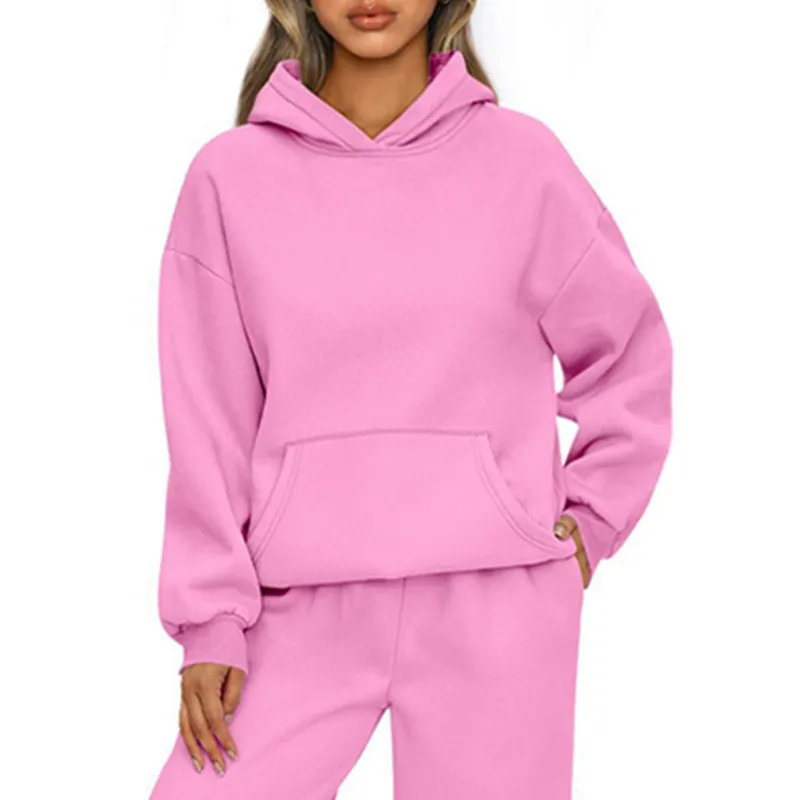 الخريف الشتاء سترة رياضية غير رسمية البلوز بلون طويل الأكمام المرأة موضة فضفاضة هوديي المرأة بلايز البلوز