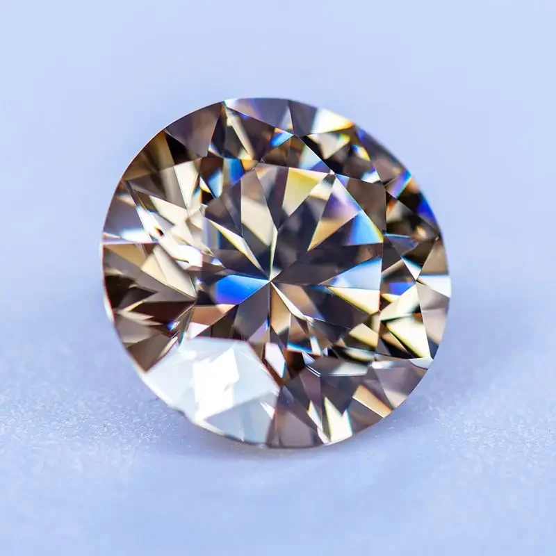 Moissanite Stone Champagne Primary Color Round Cut 8 Hearts & Arrows Lab Grown Gemstone for Women Jewelry with GRA Certificate