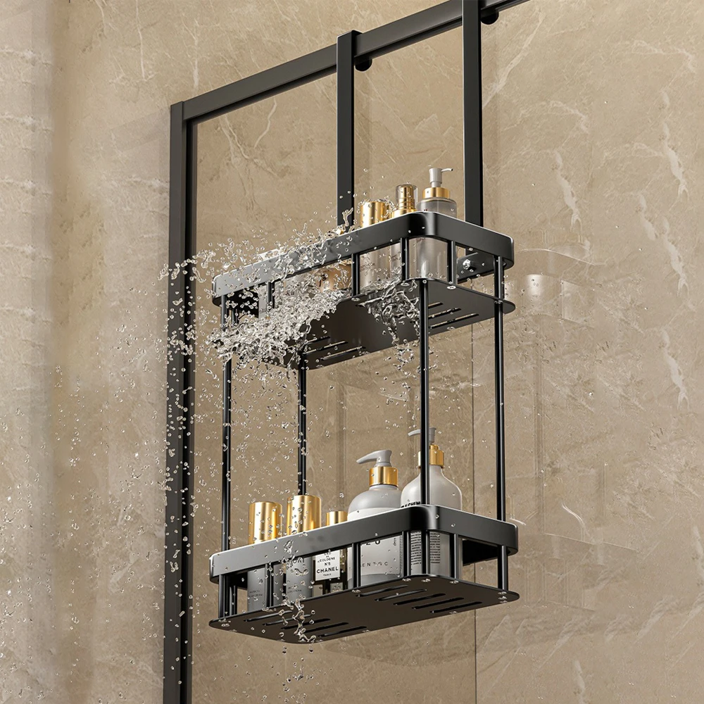 Over The Door Shower Caddy, Bathroom Storage Rack, Bathroom Hanging Shelf, Double Layer Shower Shelf, Bathroom Caddy Organizer 5