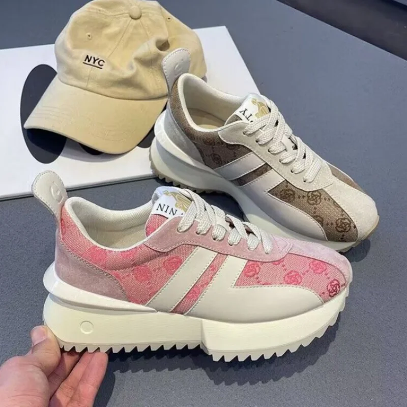 

Pink Waffle Forrest Gump Shoes Women 2023 Spring and Autumn New Thick-soled Sneakers All-match Lightweight Casual Sports Shoes