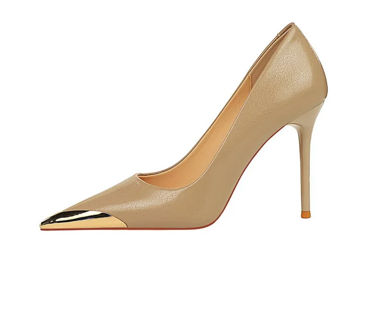 Shoes Metal Pointed Tip Women Pumps Fashion High Heels Ladies Shoes Stilettos Heels Pu Leather Female Pumps New