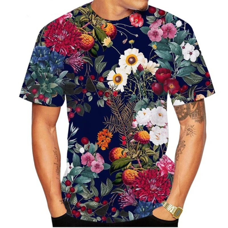 

Men's 3D Printed Hawaiian Cute Flower Shirt Casual Short-sleeve Men Floral Print Shirt Beach T-shirt Tops