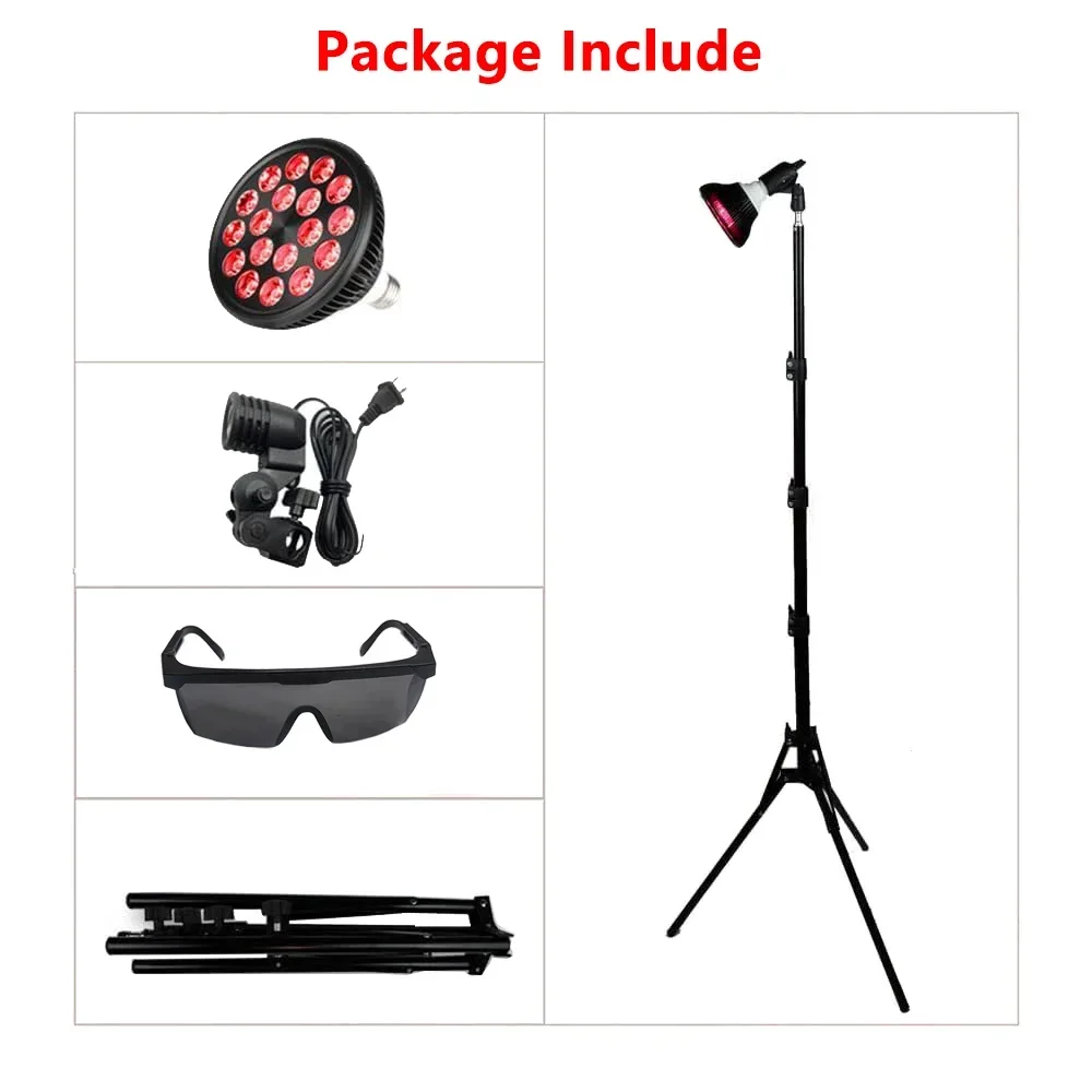 18Pcs 54W LED Red Light Therapy Lamp 660nm&850nm Infrared Bulb Floor Stand for Skin Care Pain Relief 360&deg; Adjustable