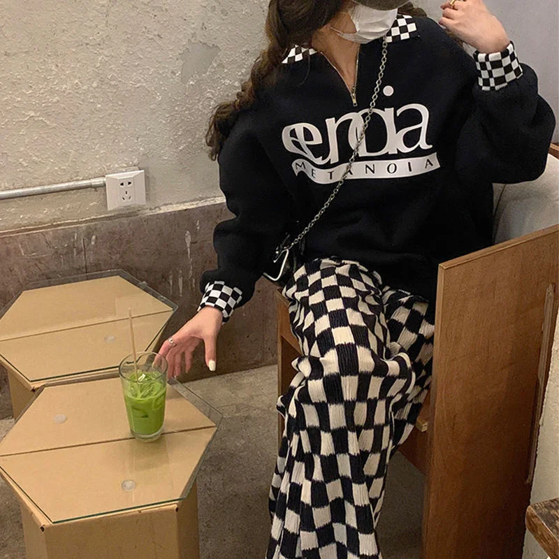 khaki pants Checkerboard Flares Leggings Pants Plaid Pants Wide Leg High Waist Women Summer Autumn Thickened Loose Korea Fashion Boot Pants track pants