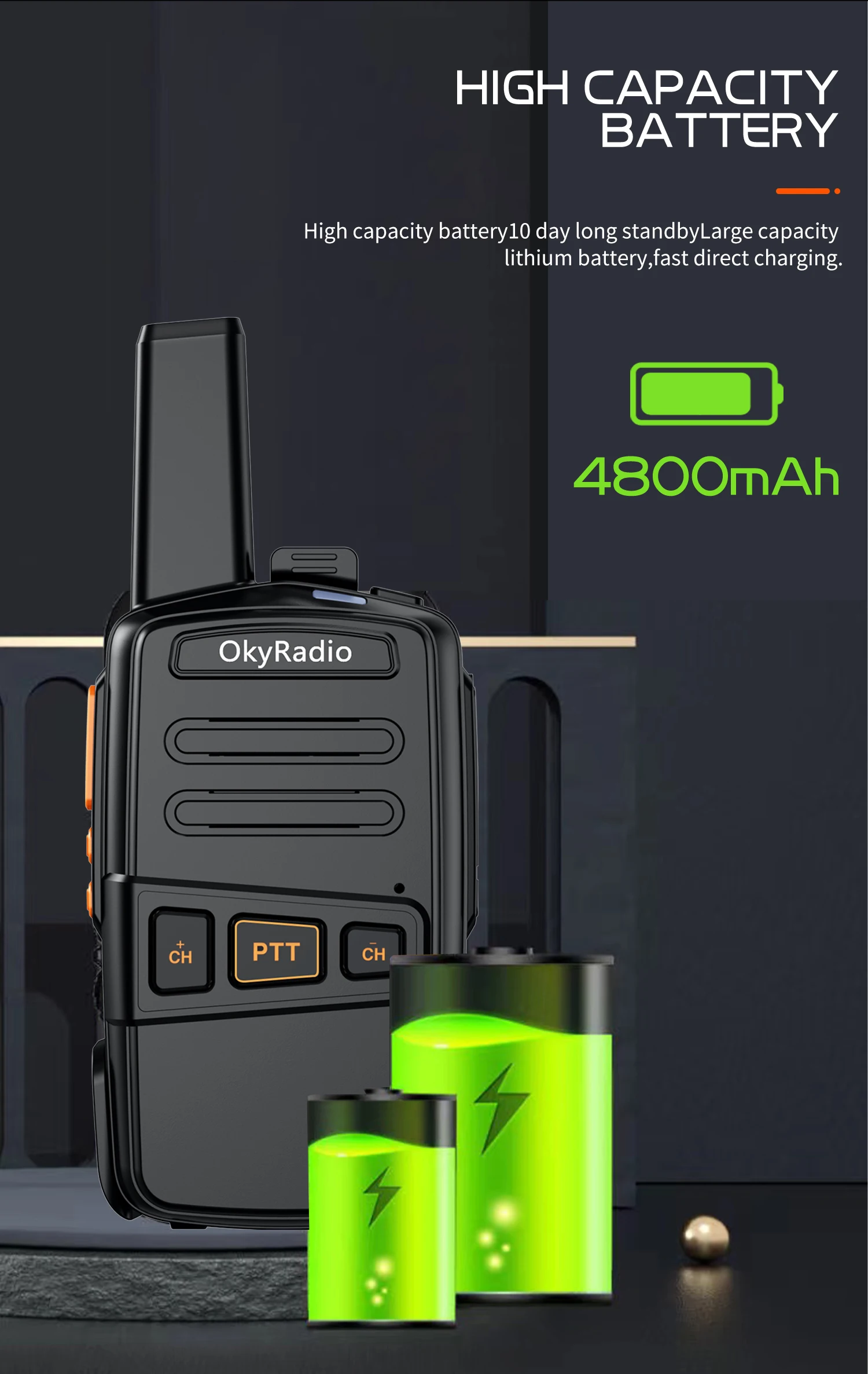 walkie talkie online 2022 hot sale 4800mah okyRadio 5w portable waterproof walkie-talkie 6km call distance suitable for hotel construction sites etc best two way radios