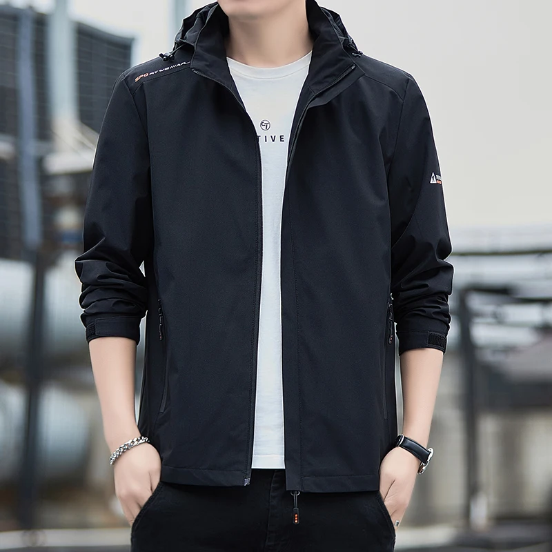 

Autumn Men's stormcoat 2024 New Solid Color Detachable Hat Design Outdoor Mountaineering Waterproof windbreaker Couple Jacket
