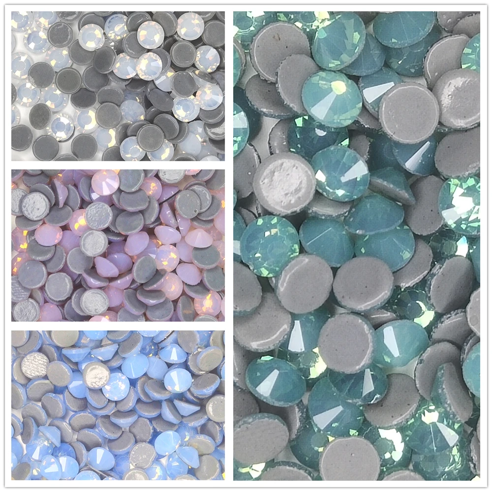 AAAA+품질 화이트 오팔 플랫백 핫픽스 라인스톤 ss6 ss10 ss16 ss20 ss30 (2mm8mm) 크리스탈 라인스톤에 철