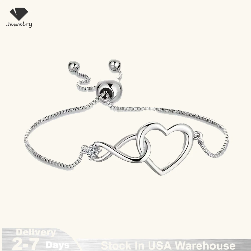 925 Sterling Silver Heart Artificial crystal Bracelets for Women Luxury Designer Jewelry Accessories Holiday Gifts Stock In USA