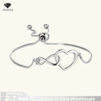 925 Sterling Silver Heart Artificial crystal Bracelets for Women Luxury Designer Jewelry Accessories Holiday Gifts Stock In USA