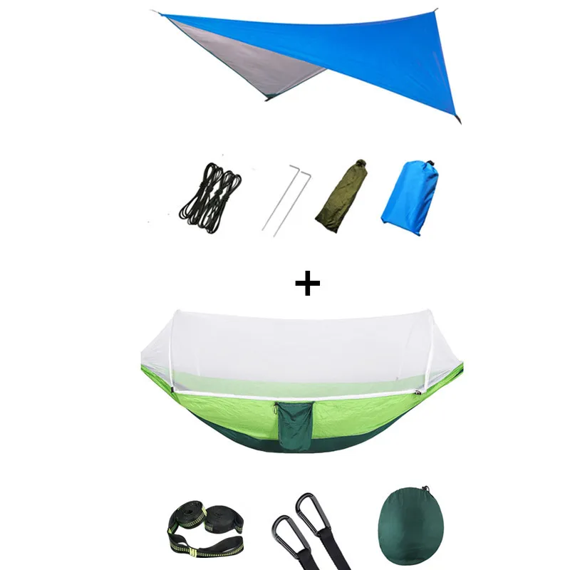 Pop-Up Portable Parachute Outdoor Camping Hammock with Mosquito Net and Sun Shelter,Upgraded 10-ring Tree Strap Hammocks Swing 