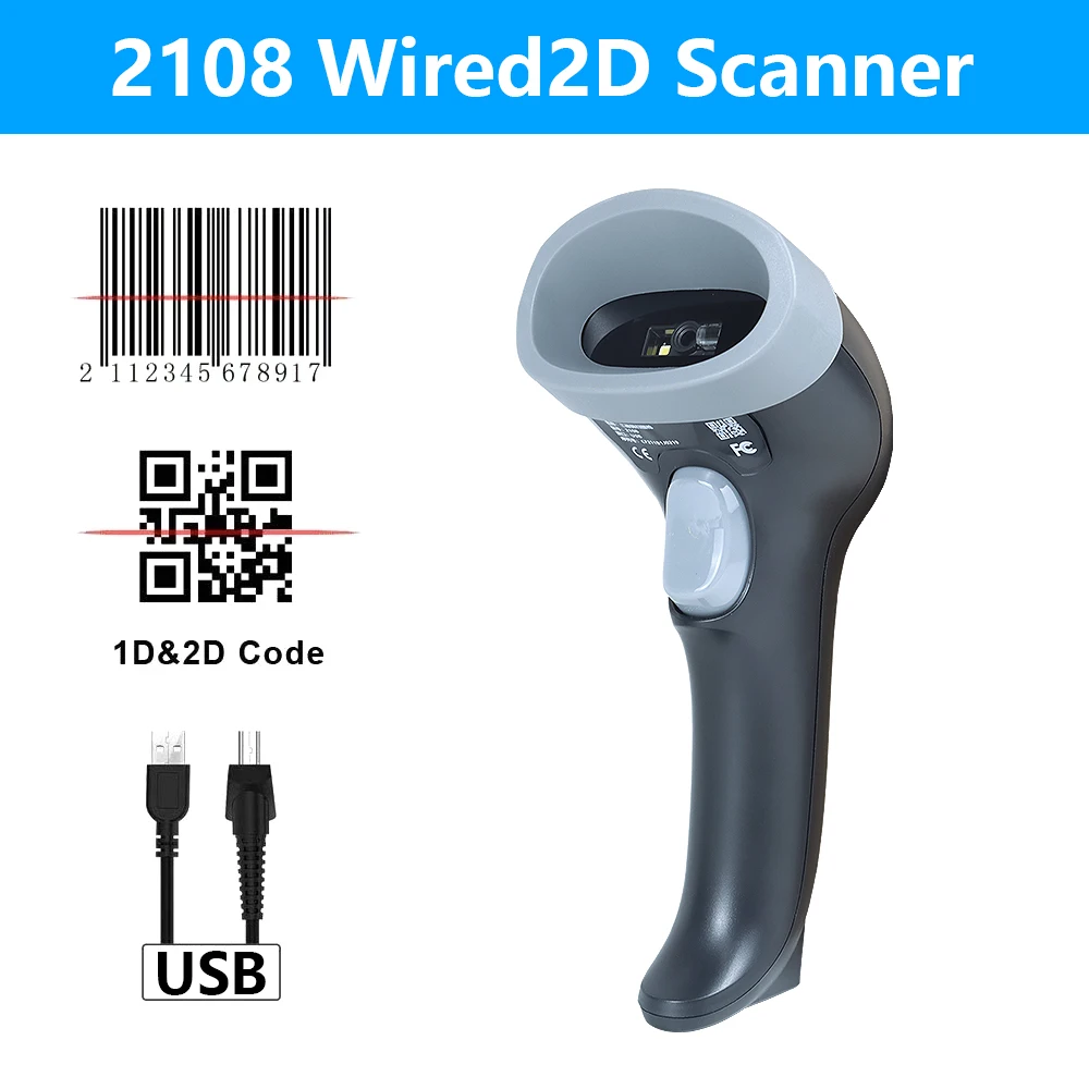 Barcode Scanner Wireless/wired 1D 2D Reader Image QR PDF417 Data Matrix Code Bar Gun RS232 Bluetooth