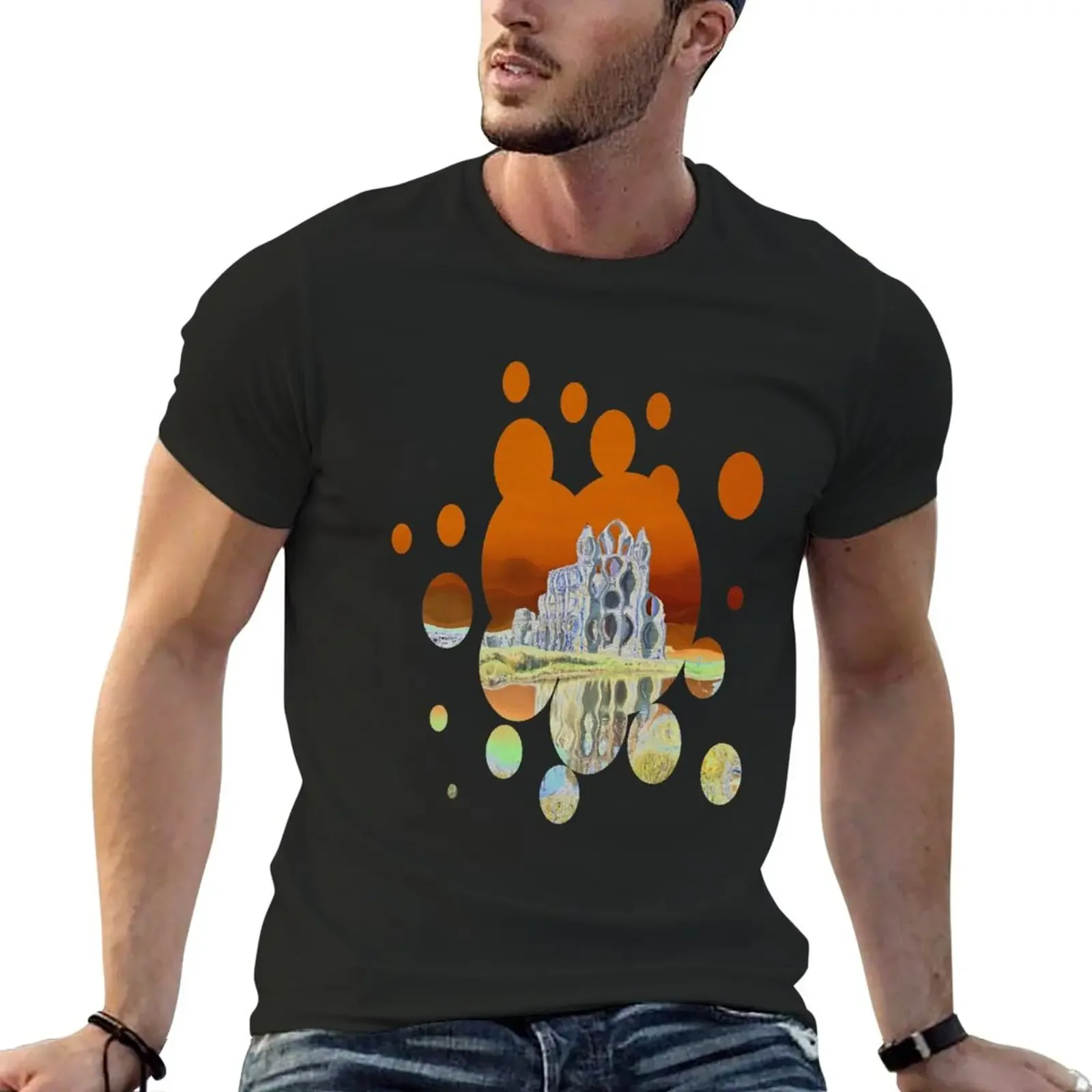 

Wobbly Whitby Abbey T-Shirt summer top blacks customs mens tall t shirts