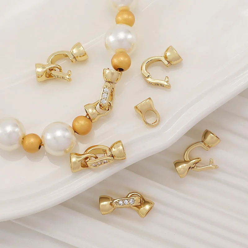 

14K Gold Color Bracelet Link Connectors with Zircon for DIY Necklaces Clasps Jewelry Making Finding Supplies