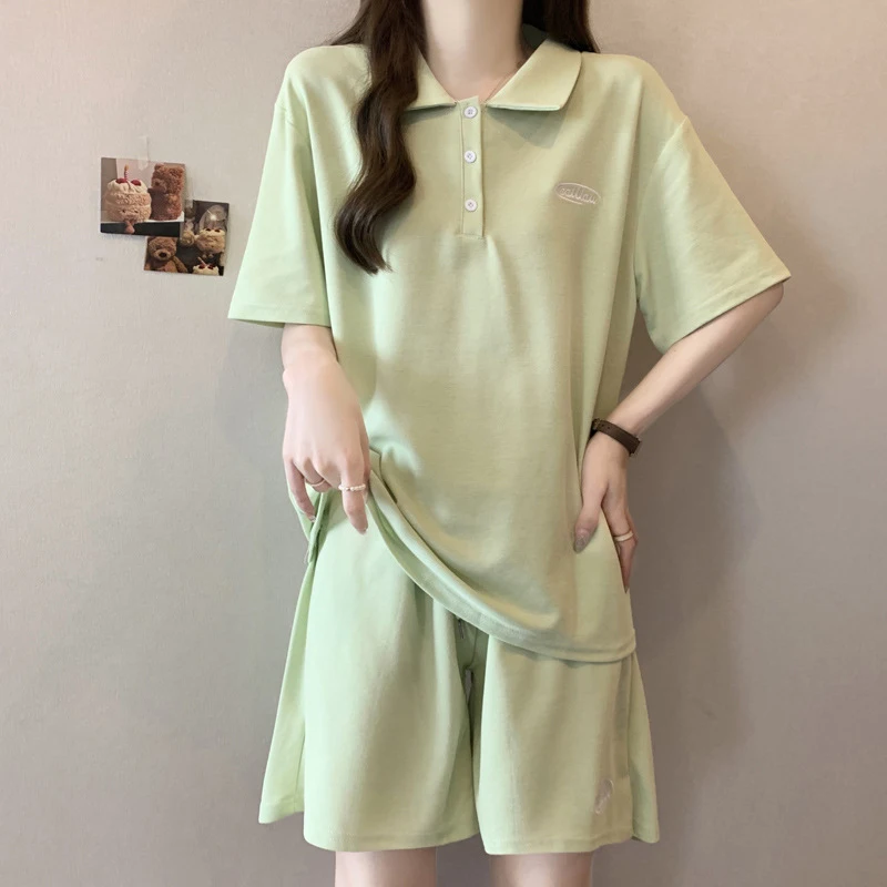 Oversized Sports Casual Women's Clothing Set Korean Loose Short Sleeved T-Shirt Shorts 2Pcs Home Wear Fashionable Versatile Suit