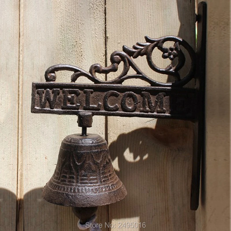 

Welcome Doorbell Cast Iron French Style Patio Garden Gate Bell Yard Outdoor Home Decor Accent handmade craft Hanging Dinner bell